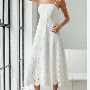Lace Floral Eyelet Midi Dress